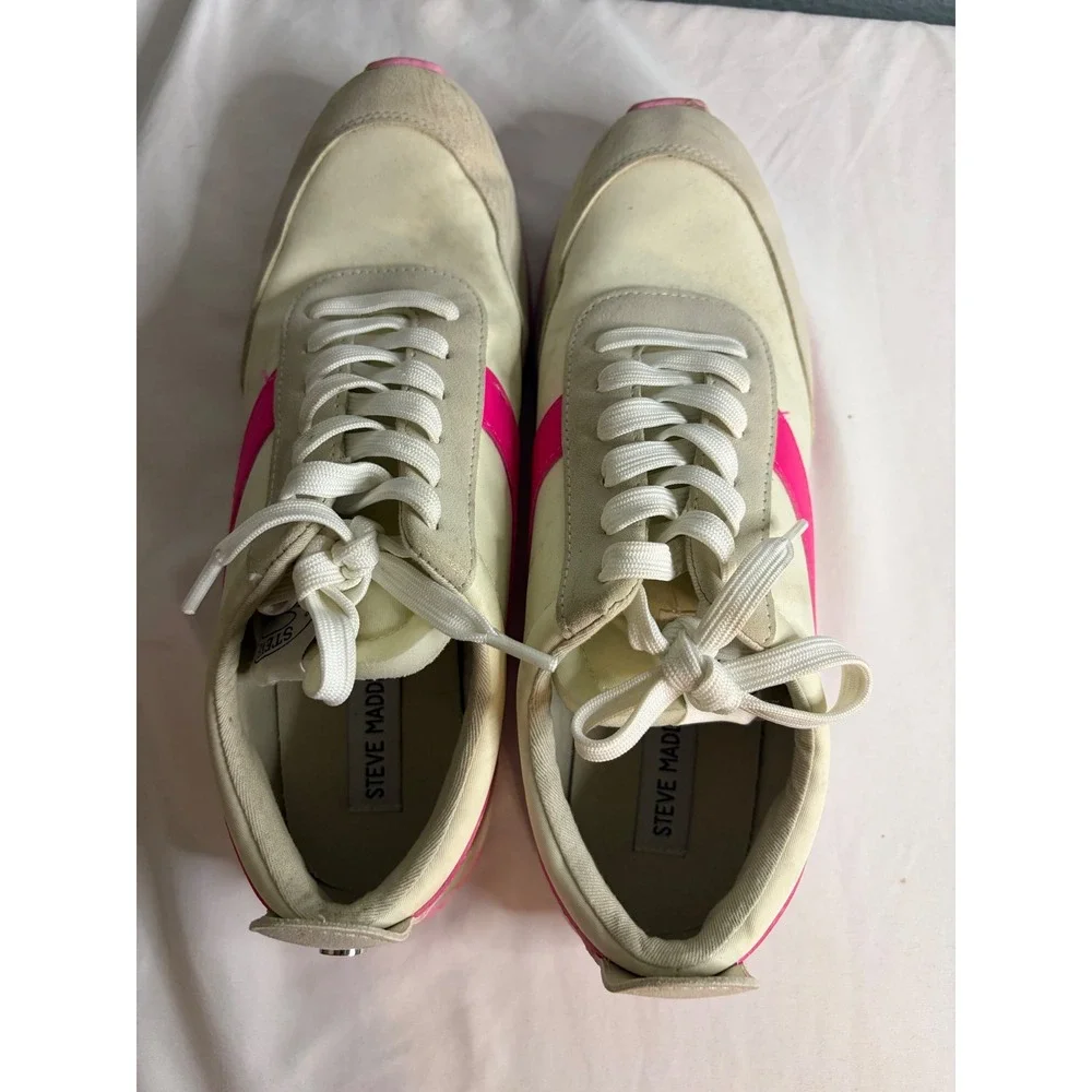 Steve Madden Denney Cream Hot Pink Retro Sneakers DENY01S1 Womens 9M